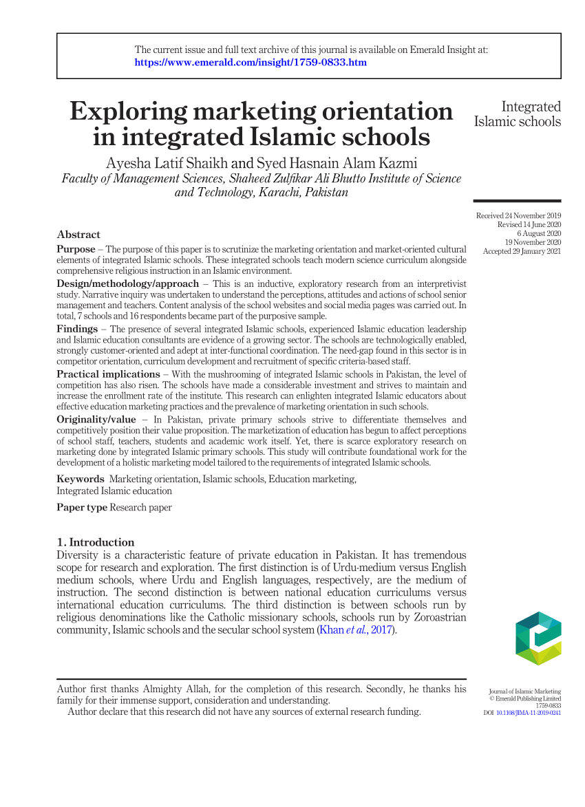 PDF) Exploring marketing orientation in integrated Islamic schools
