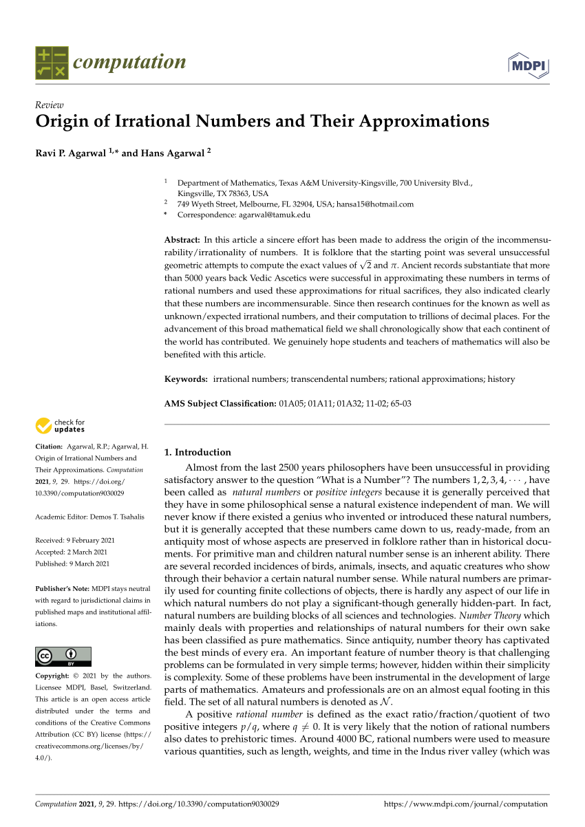 Pdf Origin Of Irrational Numbers And Their Approximations