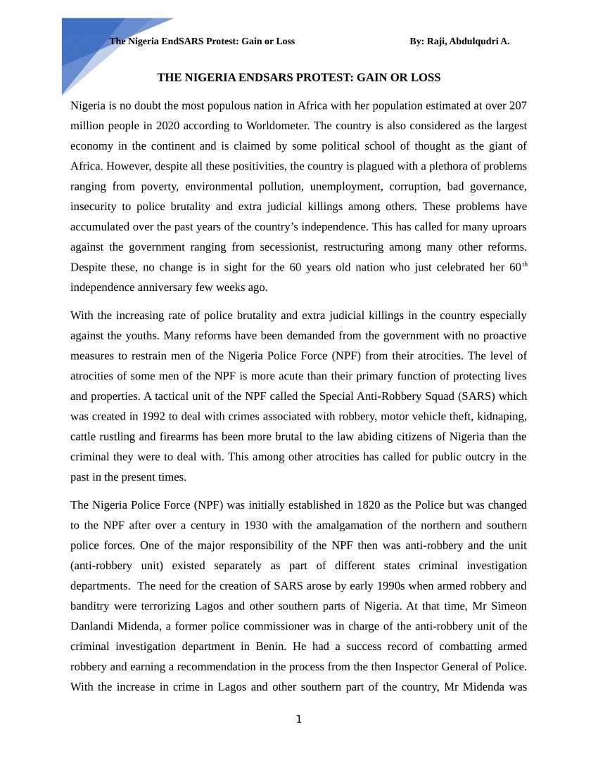 short essay on endsars protest pdf