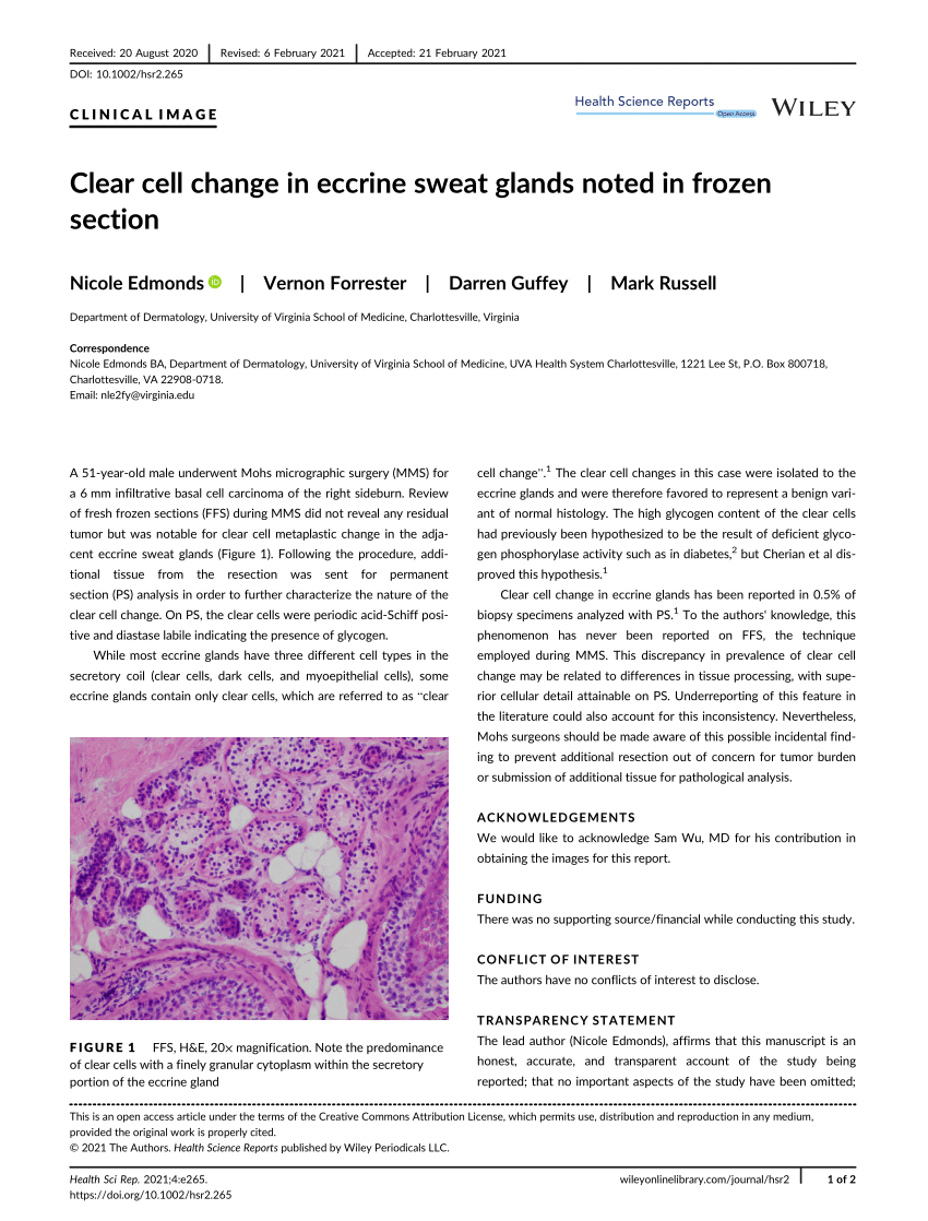 PDF) Clear cell change in eccrine sweat glands noted in frozen section
