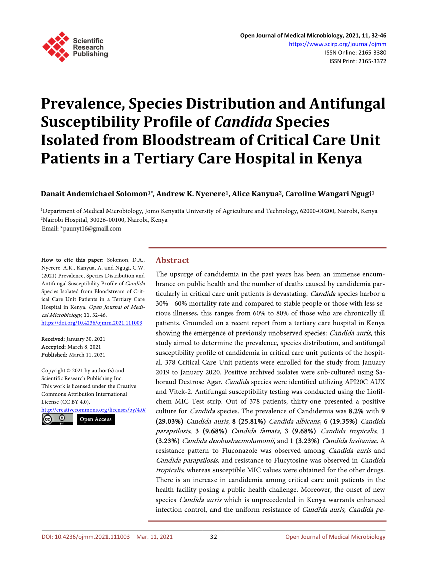 Pdf Prevalence Species Distribution And Antifungal Susceptibility Profile Of Candida Species 