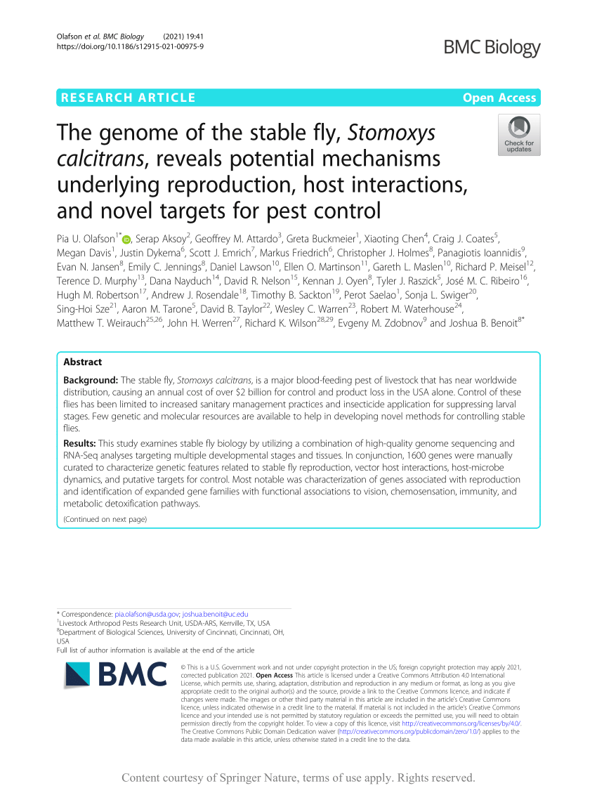 PDF) The genome of the stable fly, Stomoxys calcitrans, reveals