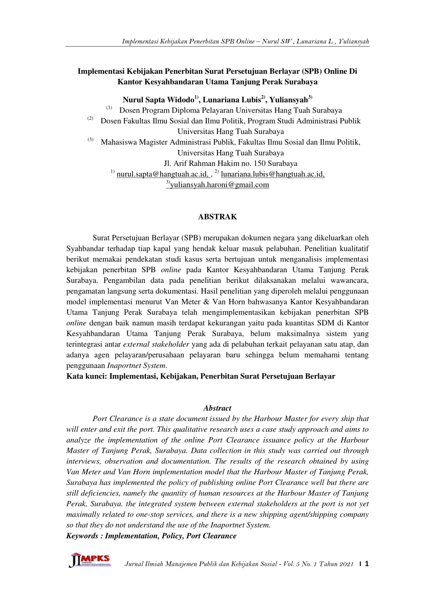 (PDF) Implementasi Kebijakan Penerbitan Surat Persetujuan Berlayar (SPB