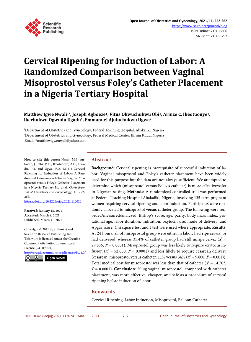 Pdf Cervical Ripening For Induction Of Labor A Randomized Comparison Between Vaginal 