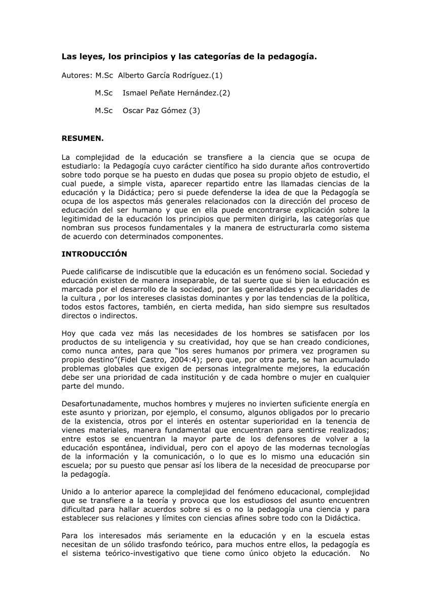 Pdf Las Leyes Los Principios Y Las Categorías De La Pedagogía 2419