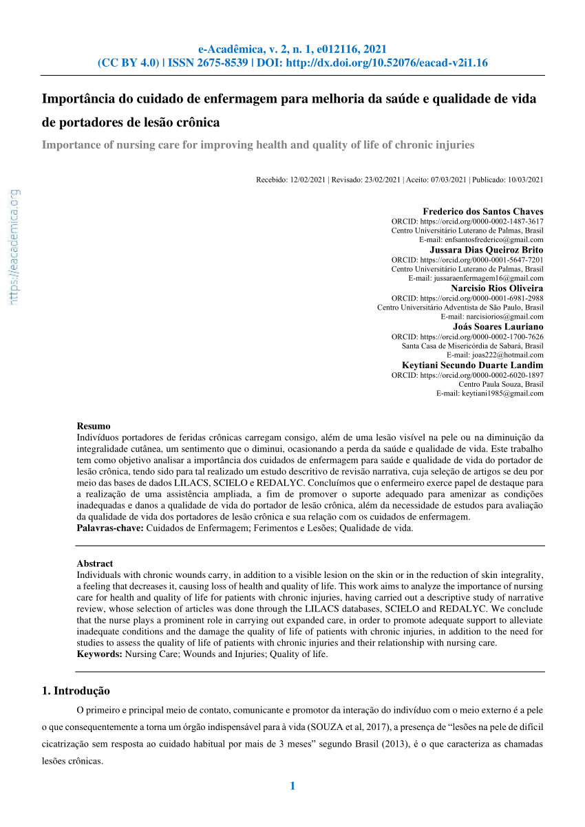 PDF) SIGNIFICADO DA FERIDA PARA PORTADORES DE ÚLCERAS CRÔNICAS