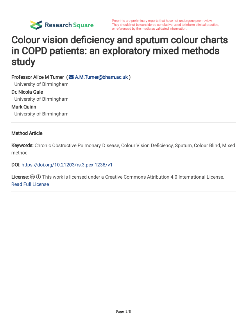 Pdf Colour Vision Deficiency And Sputum Colour Charts In Copd Patients An Exploratory Mixed 