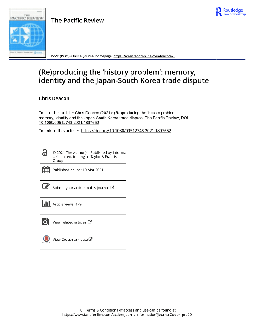 Pdf Reproducing The ‘history Problem Memory Identity And The Japan South Korea Trade Dispute 