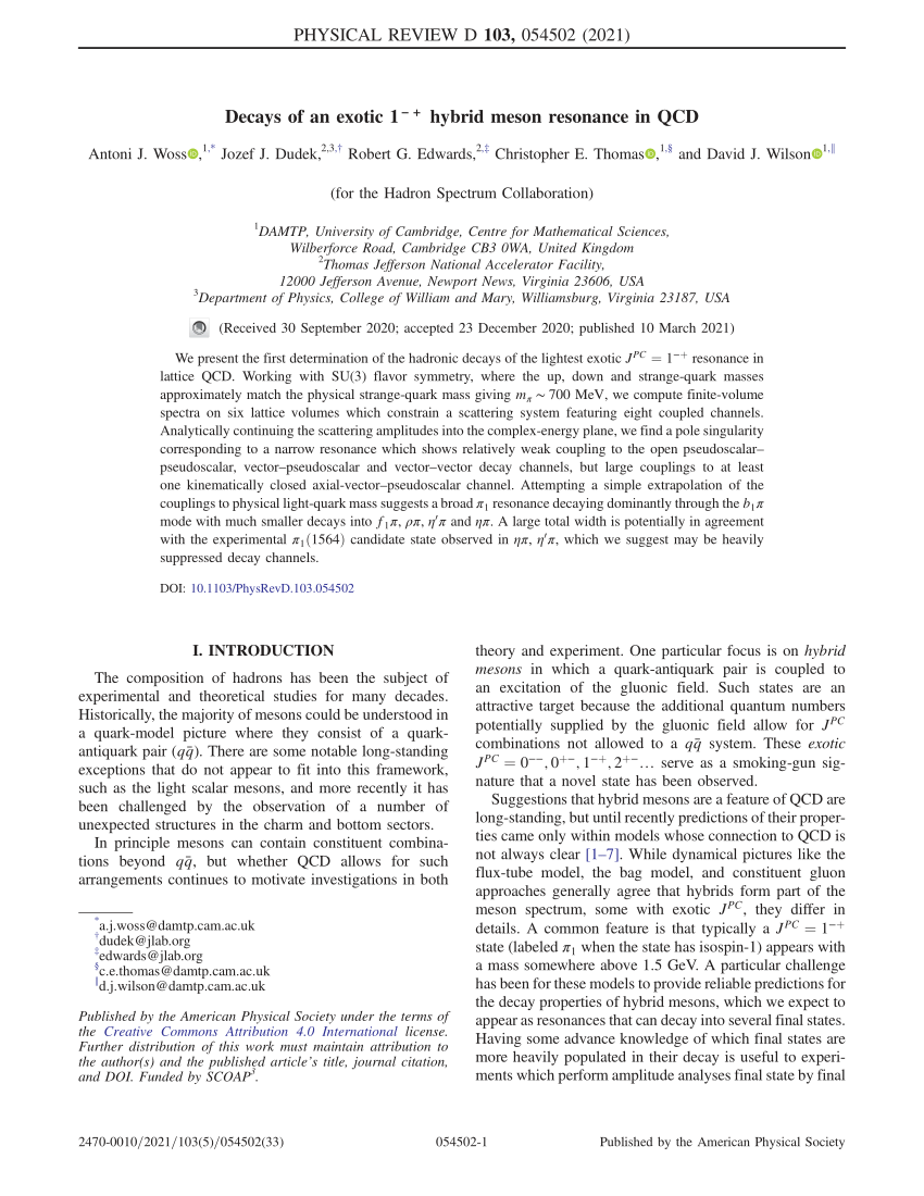 PDF) Decays of an exotic 1 − + hybrid meson resonance in QCD