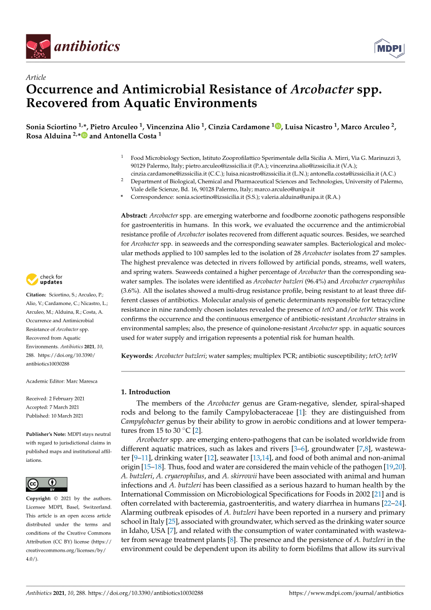 Pdf Occurrence And Antimicrobial Resistance Of Arcobacter Spp Recovered From Aquatic Environments