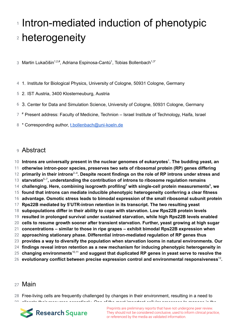 Pdf Intron Mediated Induction Of Phenotypic Heterogeneity 1882