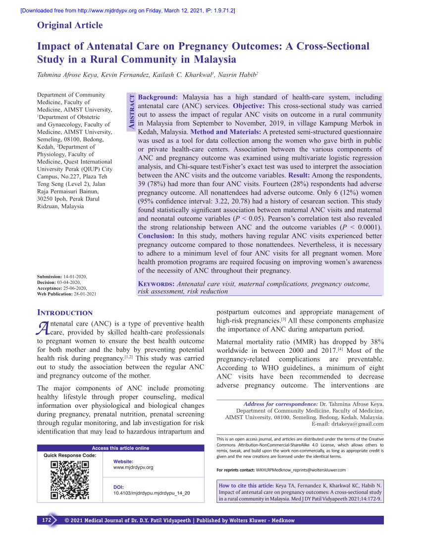 PDF Article On Impact Of Antenatal Care On Pregnancy Outcomes