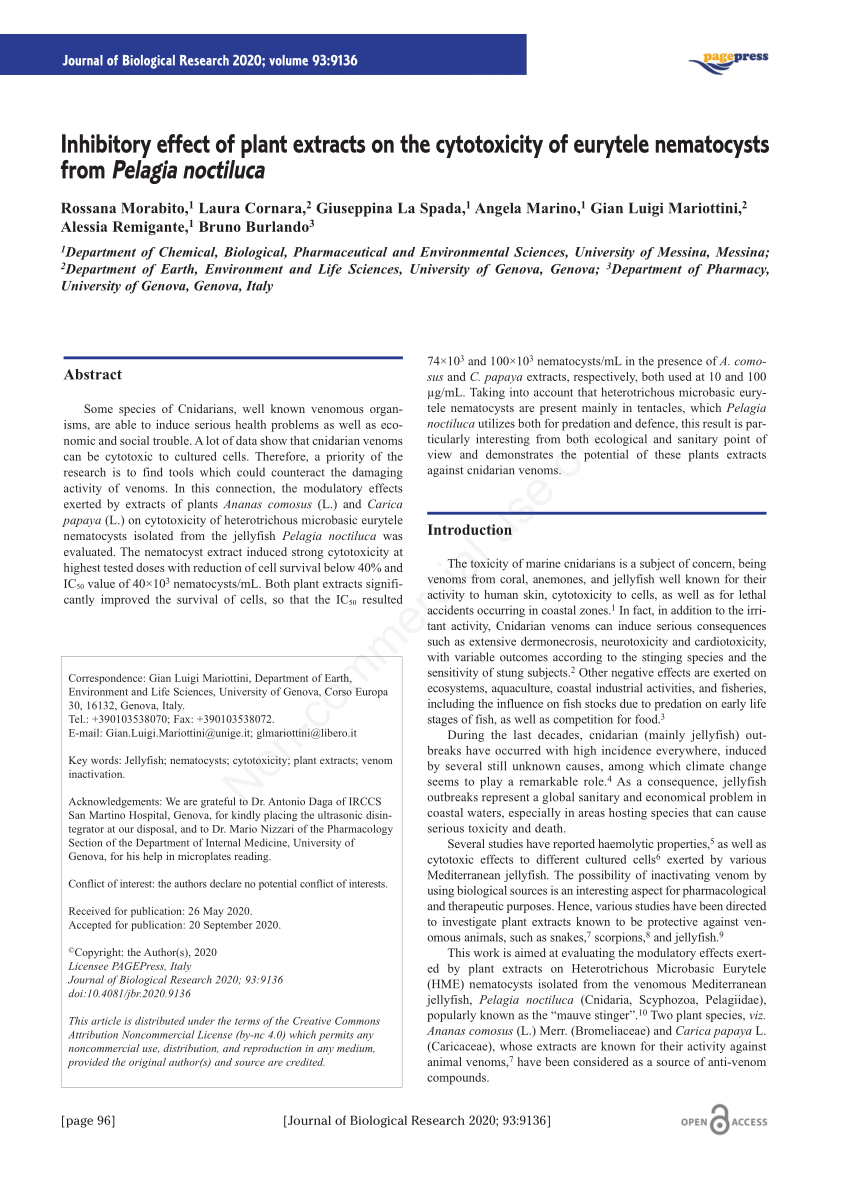 PDF Inhibitory effect of plant extracts on the cytotoxicity of