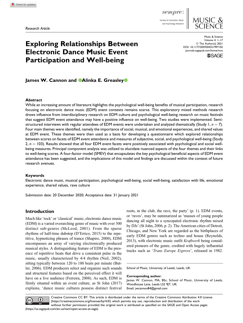 PDF) Exploring Relationships Between Electronic Dance Music Event  Participation and Well-being