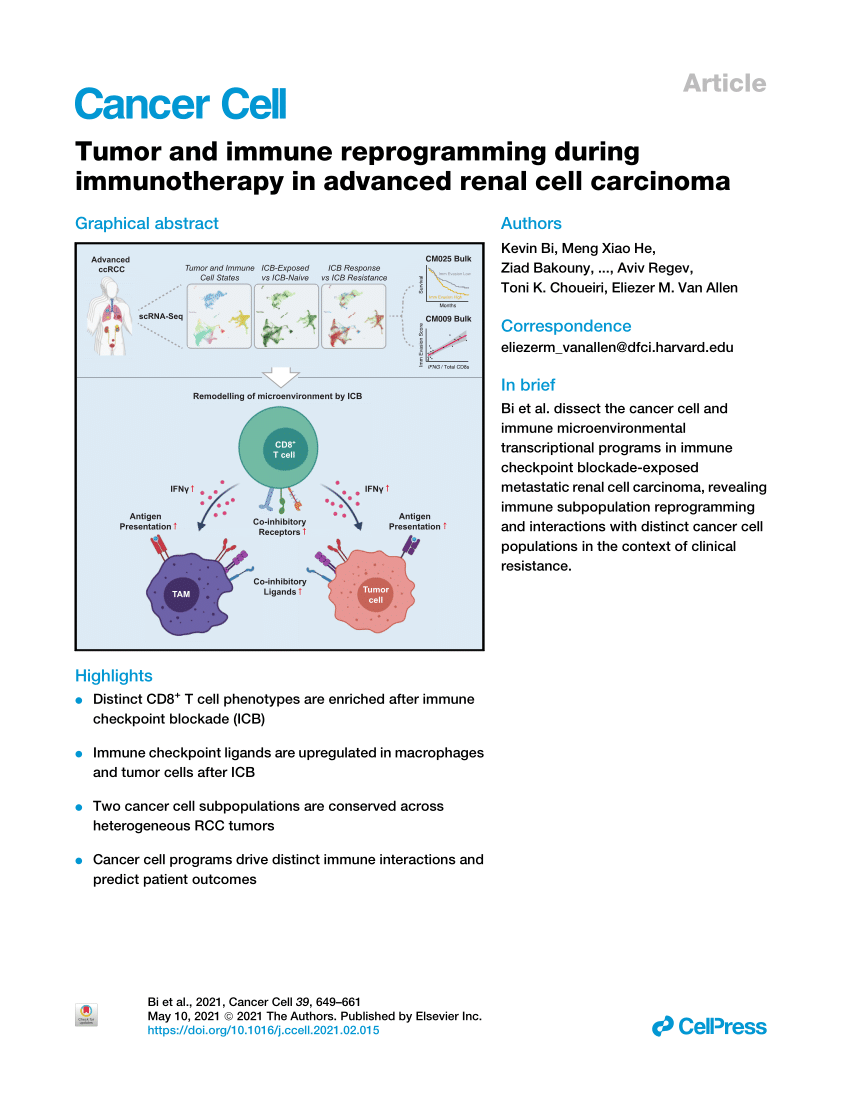 (PDF) Tumor and immune reprogramming during immunotherapy in advanced ...