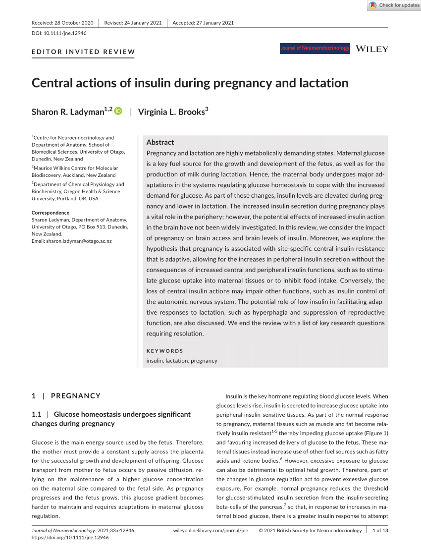 (PDF) Central actions of insulin during pregnancy and lactation