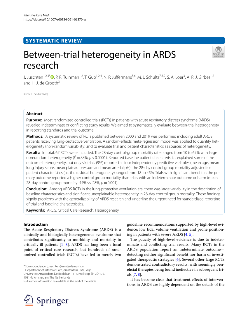Between-trial heterogeneity in ARDS research