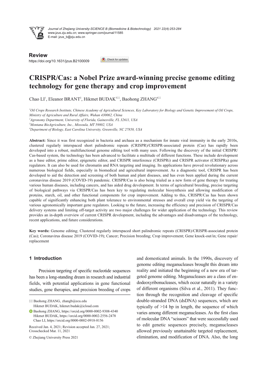 PDF) CRISPR/Cas: a Nobel Prize award-winning precise genome 