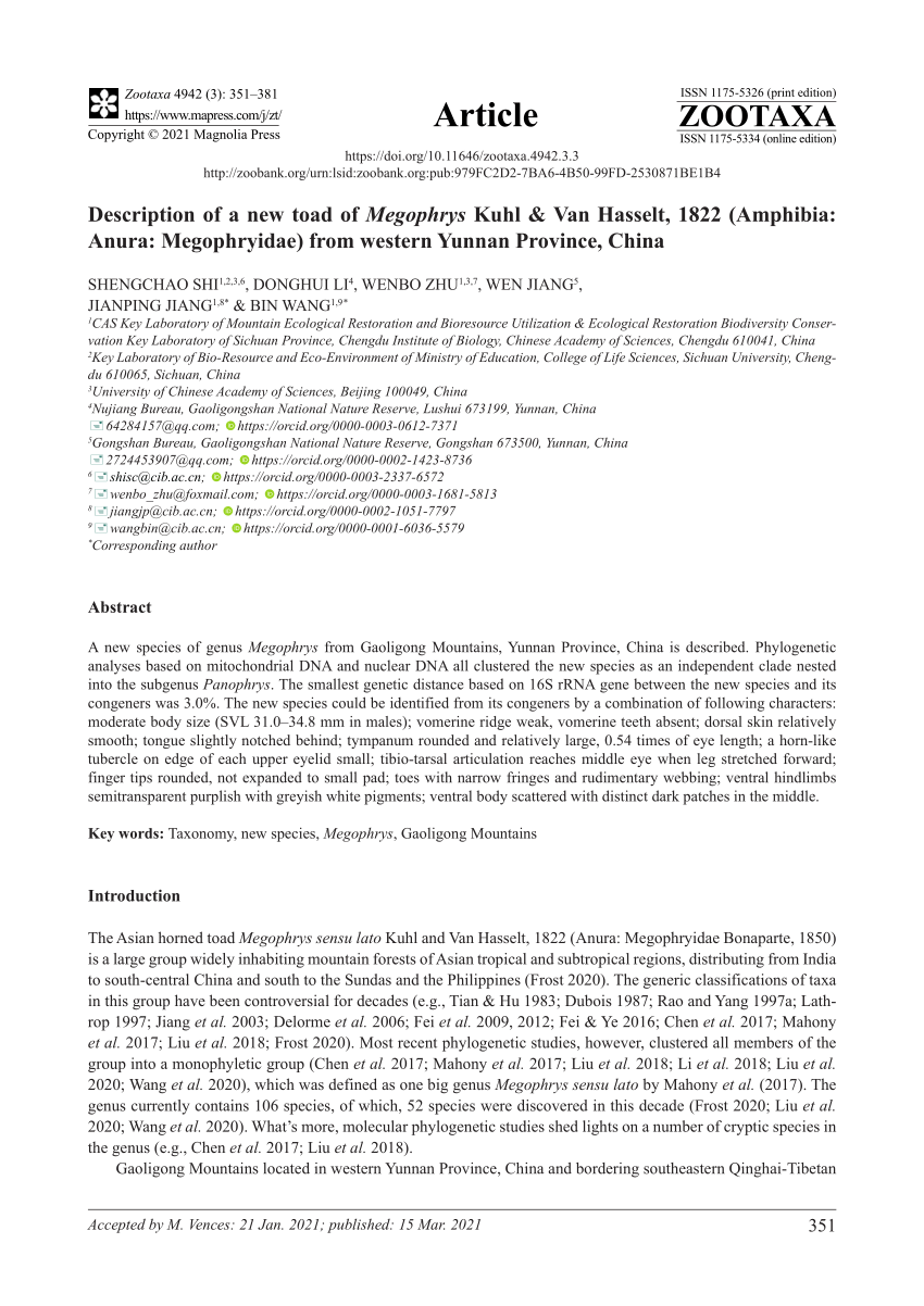 PDF) Description of a new toad of Megophrys Kuhl & Van Hasselt 