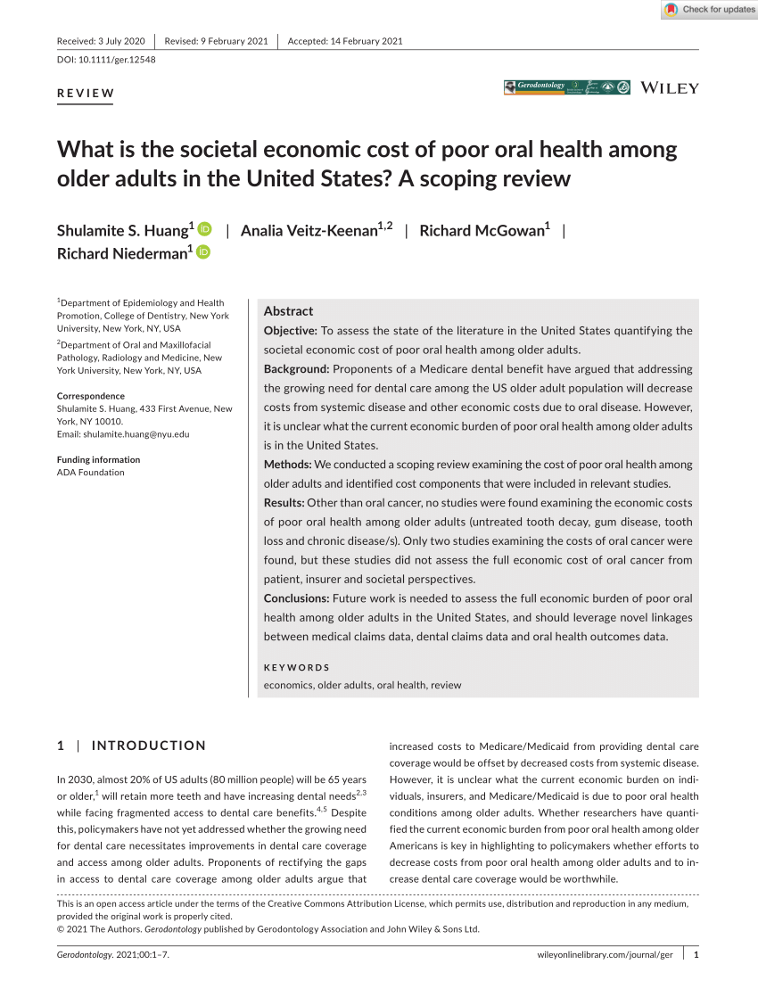 Pdf What Is The Societal Economic Cost Of Poor Oral Health Among Older Adults In The United States A Scoping Review