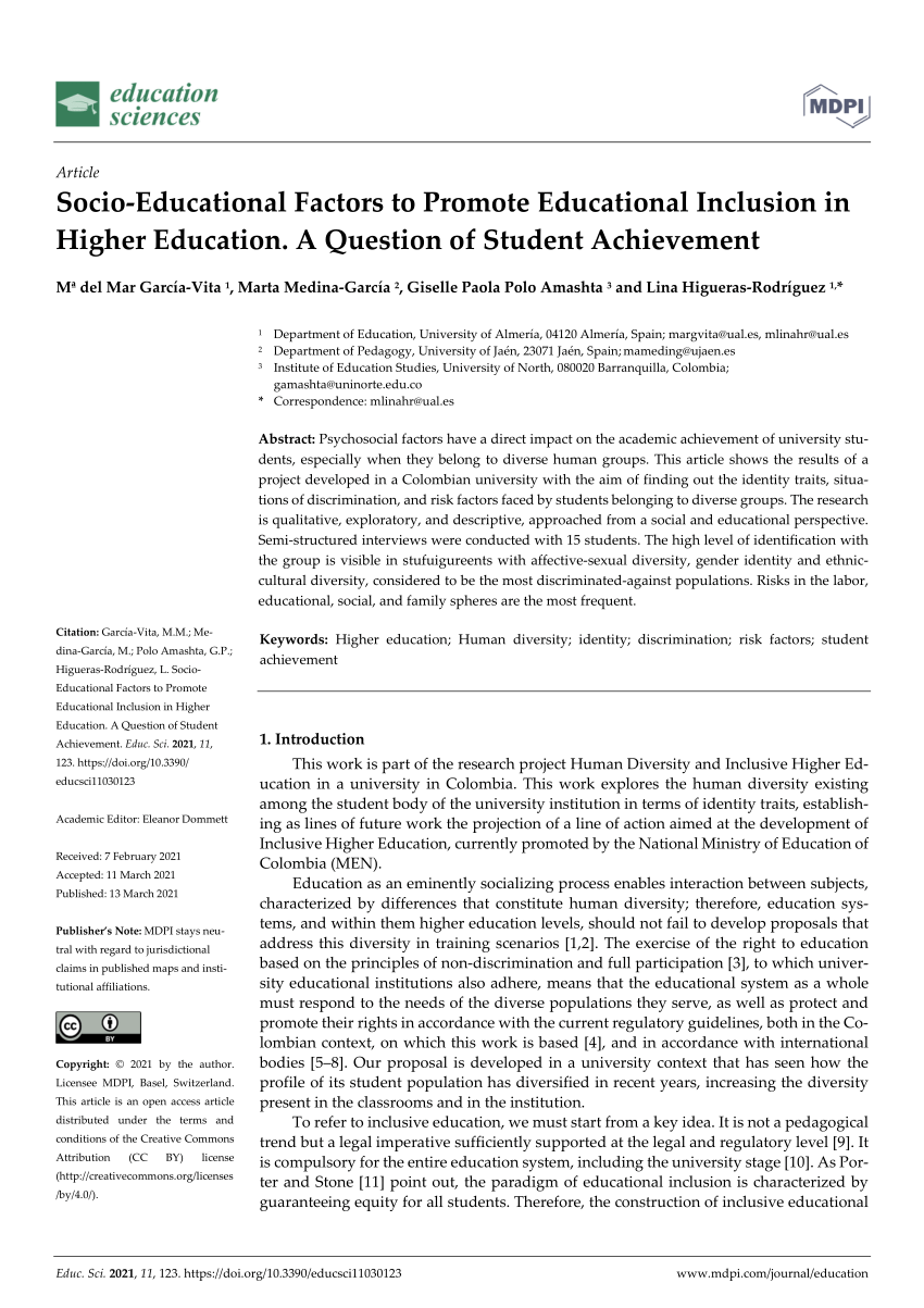 PDF) Socio-Educational Factors to Promote Educational Inclusion in ...