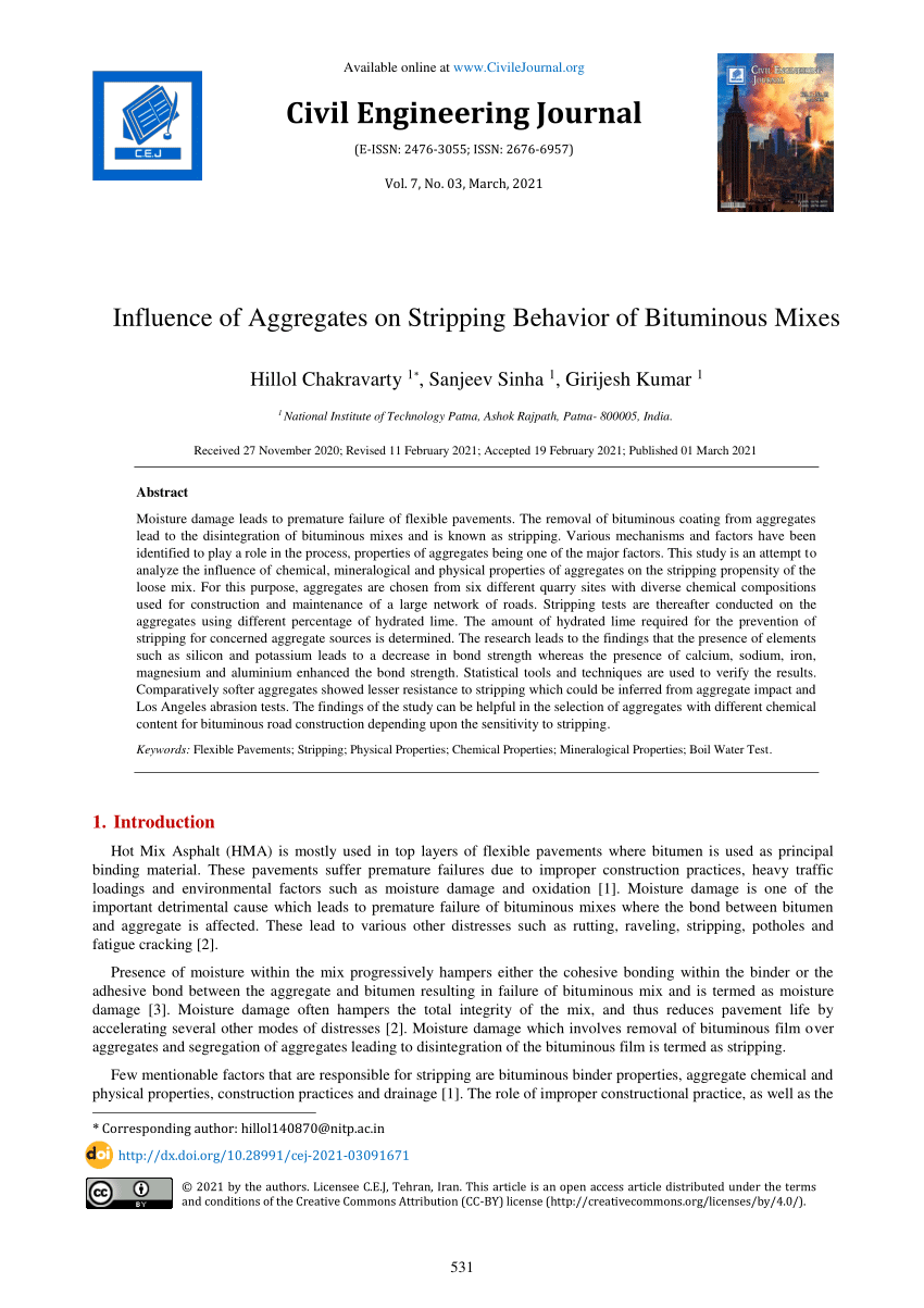 (PDF) Influence of Aggregates on Stripping Behavior of Bituminous Mixes