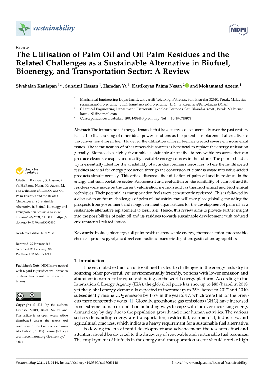 PDF) The Utilisation of Palm Oil and Oil Palm Residues and the 