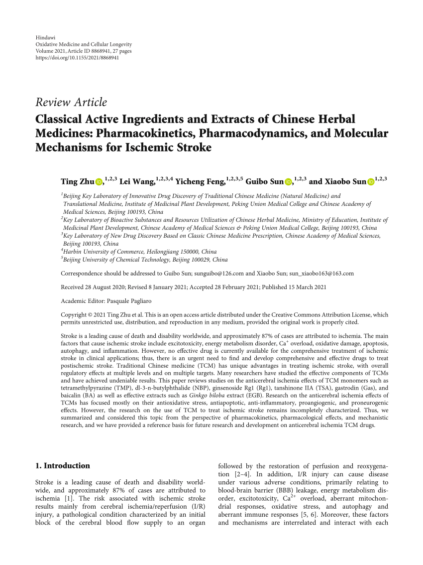 Traditional medicine in China for ischemic stroke: bioactive components,  pharmacology, and mechanisms