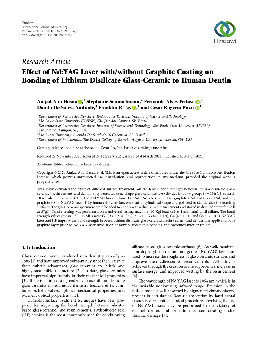 PDF) Effect of Nd:YAG Laser with/without Graphite Coating on