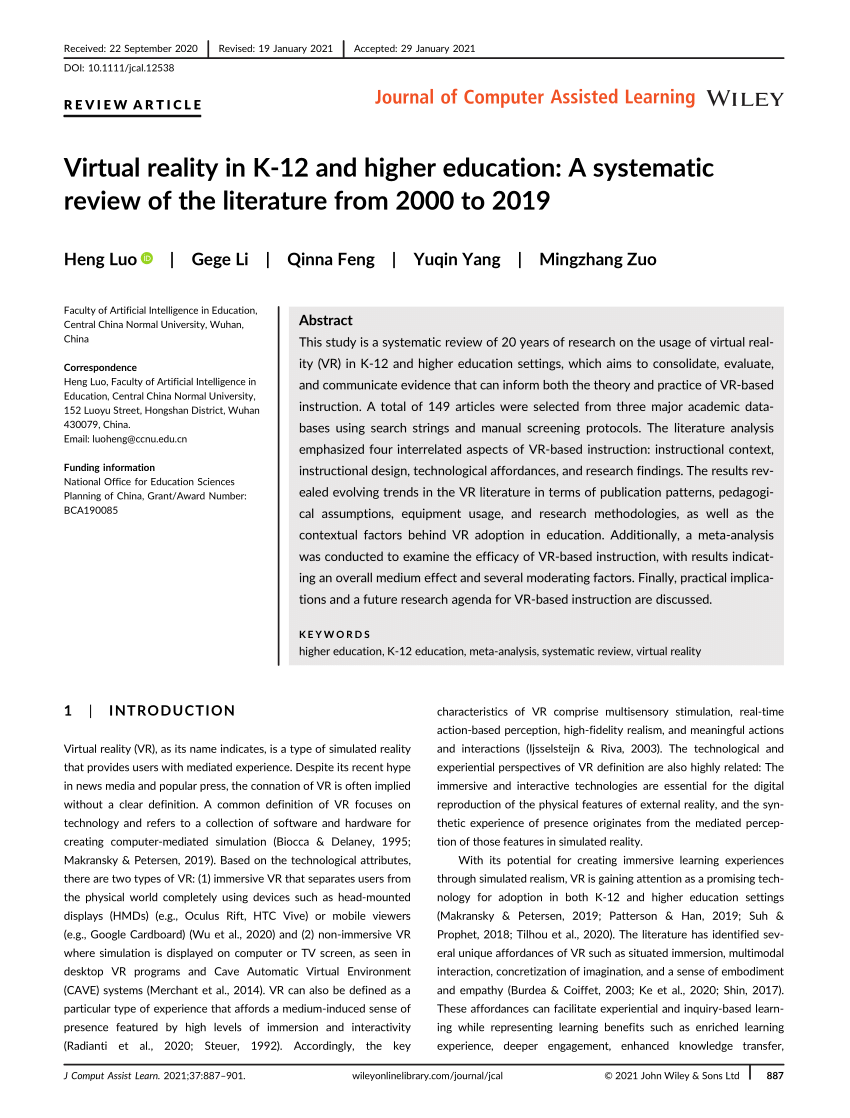 systematic literature review virtual reality