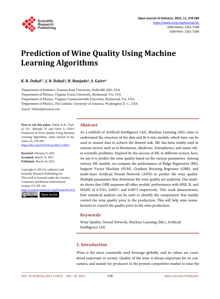 wine quality prediction research paper