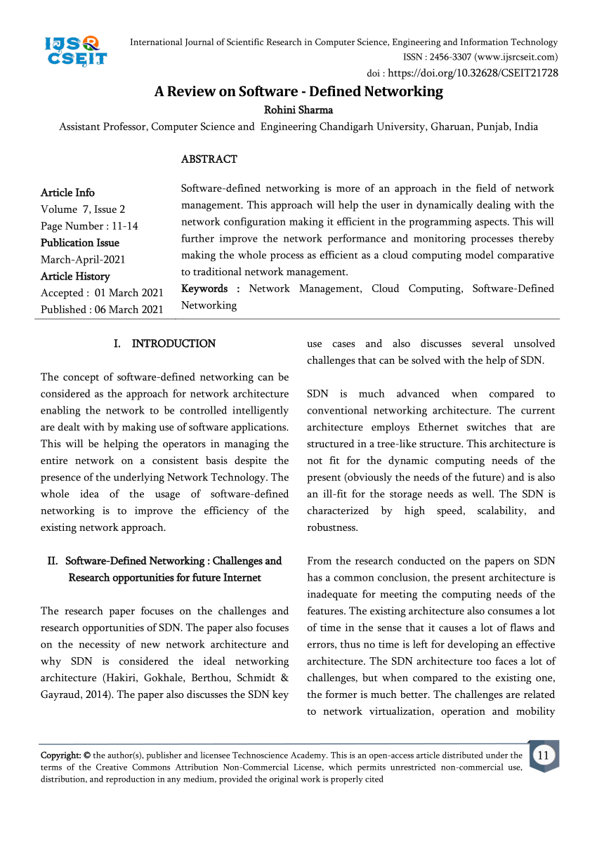 research papers on software defined networking