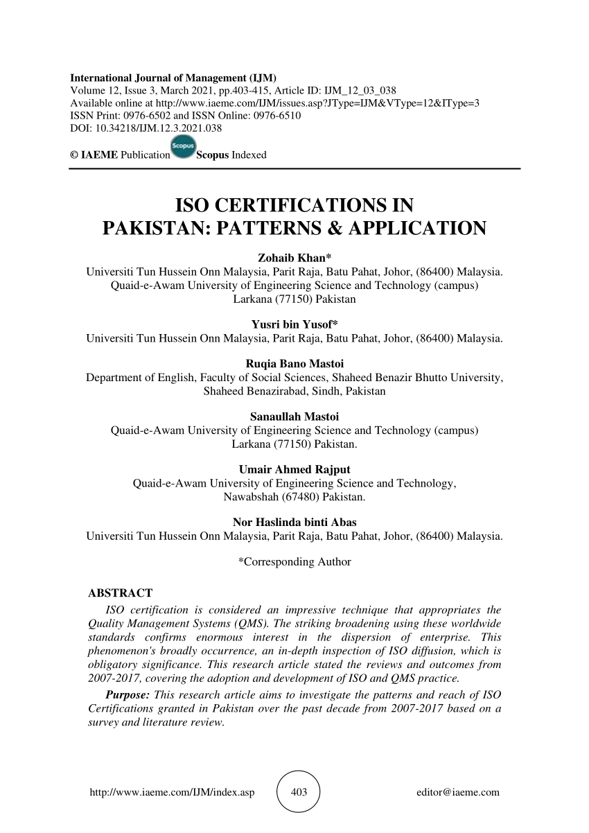 Pdf Iso Certifications In Pakistan Patterns Application