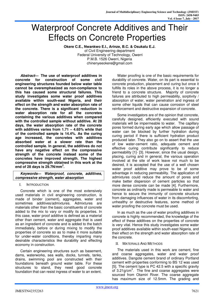 (PDF) Waterproof Concrete Additives and Their Effects on Concrete