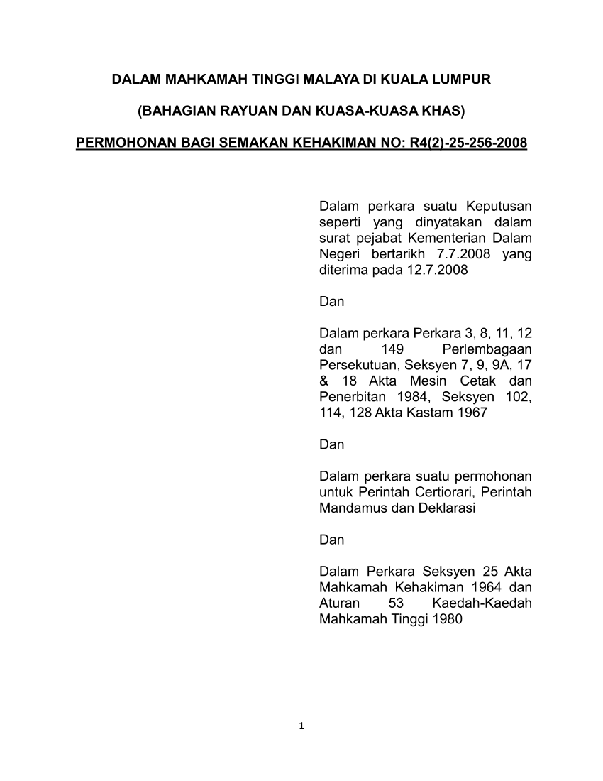 Mahkamah Tinggi Kuala Lumpur Bahagian Rayuan Dan KuasaKuasa Khas