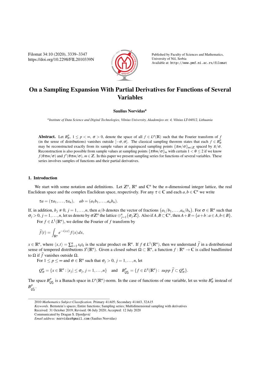 Pdf On A Sampling Expansion With Partial Derivatives For Functions Of Several Variables