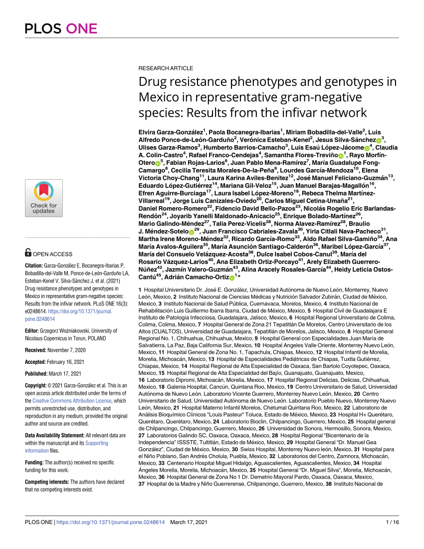 Pdf Drug Resistance Phenotypes And Genotypes In Mexico In Representative Gram Negative Species Results From The Infivar Network