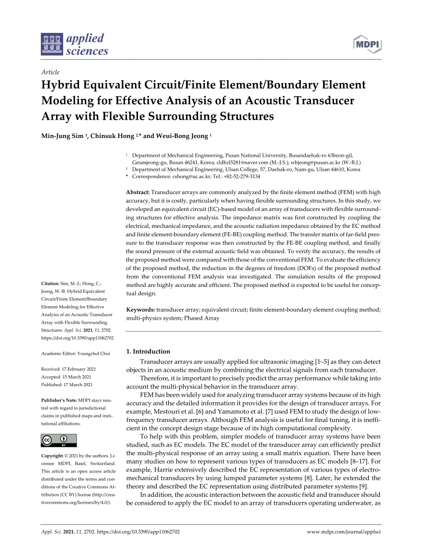 Pdf Hybrid Equivalent Circuit Finite Element Boundary Element Modeling For Effective Analysis Of An Acoustic Transducer Array With Flexible Surrounding Structures
