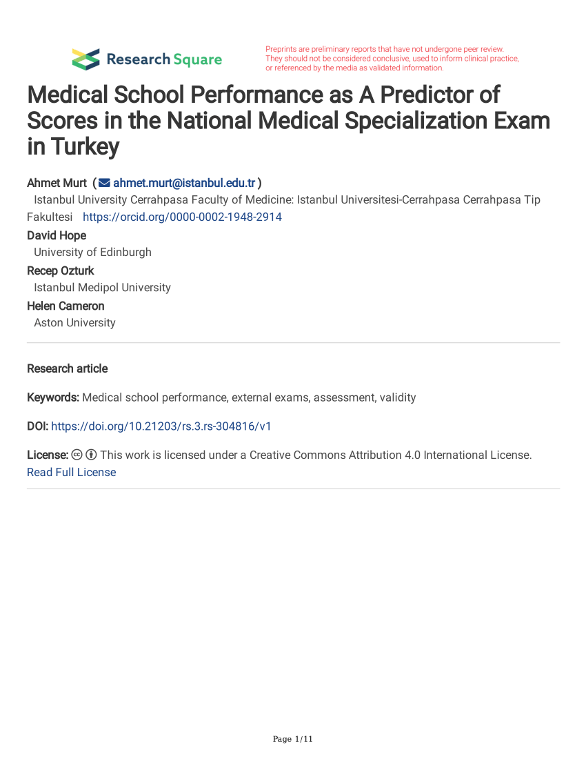 PDF) Medical School Performance as A Predictor of Scores in the ...