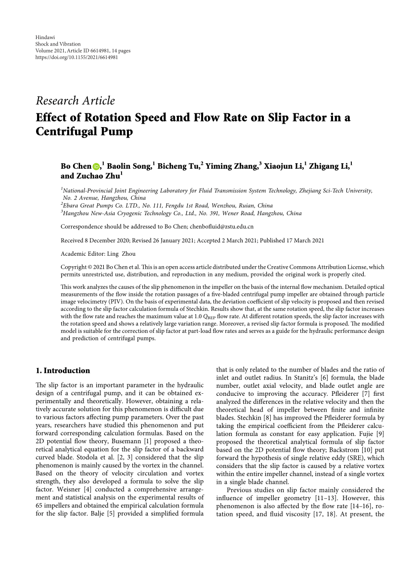 PDF) Effect of Rotation Speed and Flow Rate on Slip Factor in a