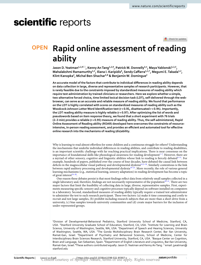 reading ability research paper