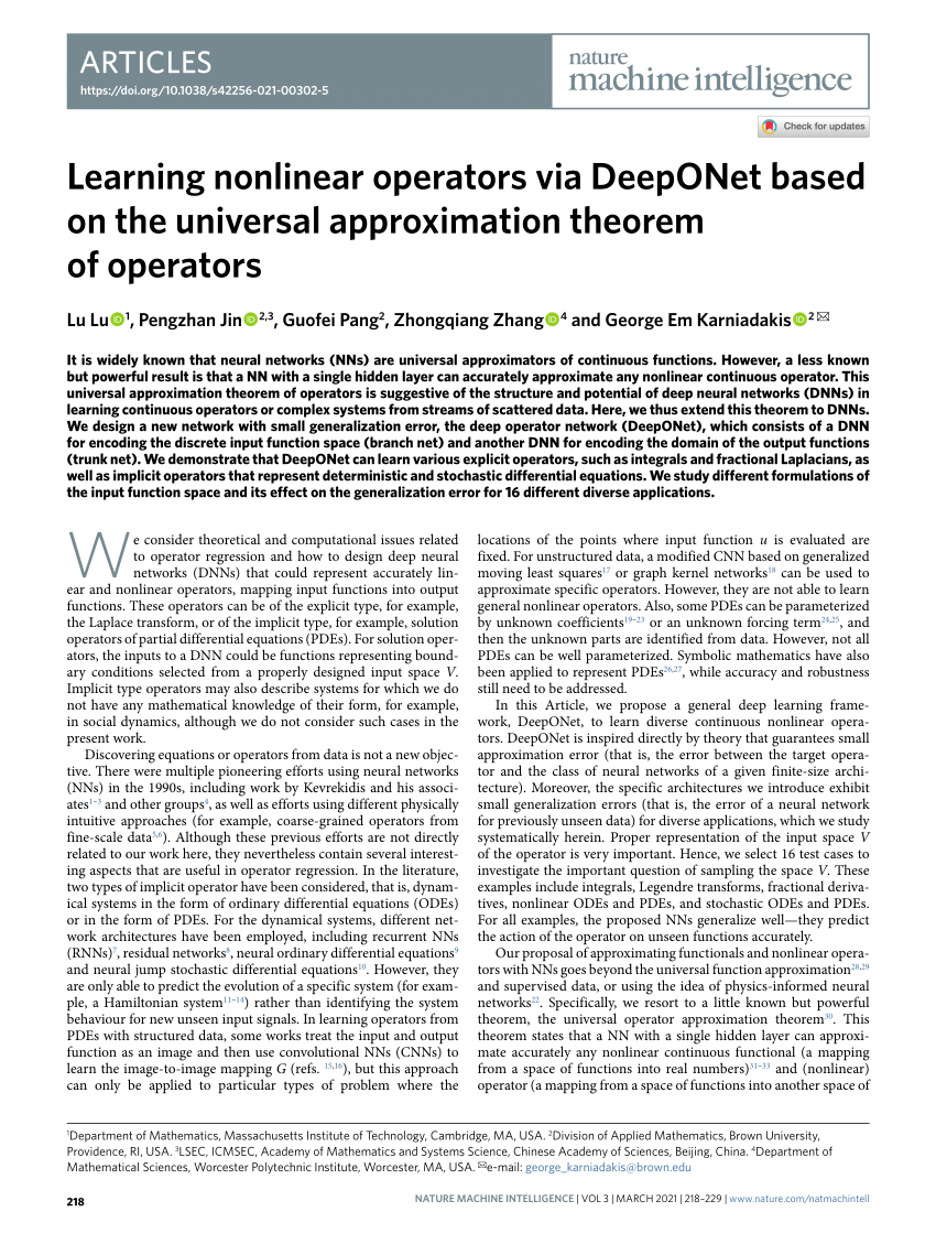 Learning nonlinear operators via DeepONet based on the universal  approximation theorem of operators