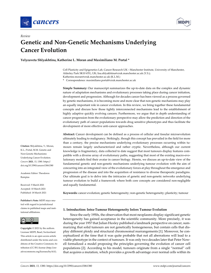 Pdf Genetic And Non Genetic Mechanisms Underlying Cancer Evolution