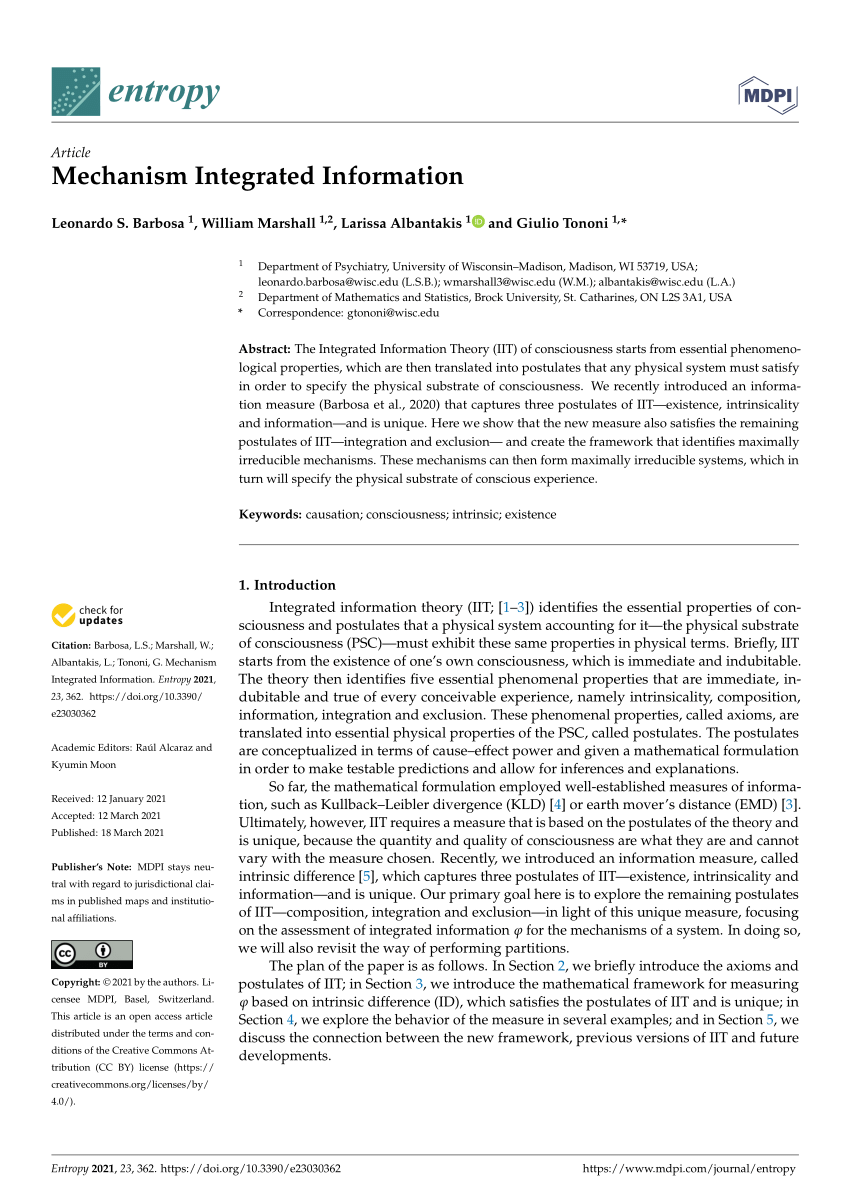 Pdf Mechanism Integrated Information