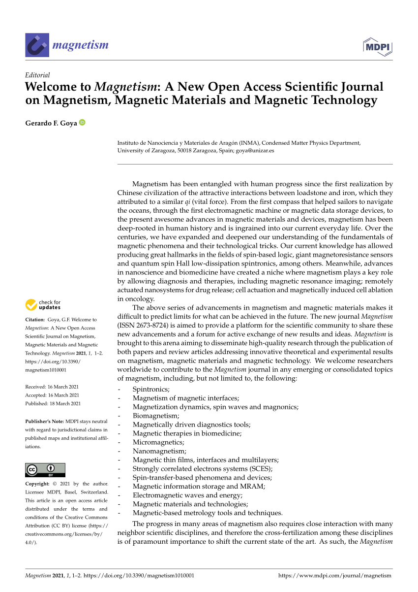 PDF) to Magnetism: A Open Journal on Magnetism, Magnetic Materials and Magnetic Technology