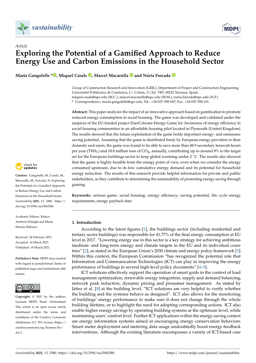 Pdf Exploring The Potential Of A Gamified Approach To Reduce Energy Use And Carbon Emissions In The Household Sector