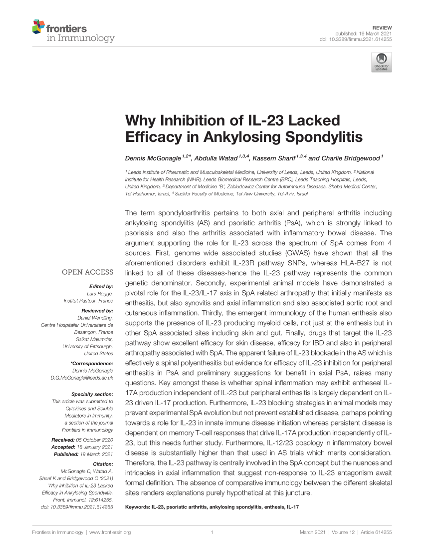 Pdf Why Inhibition Of Il 23 Lacked Efficacy In Ankylosing Spondylitis