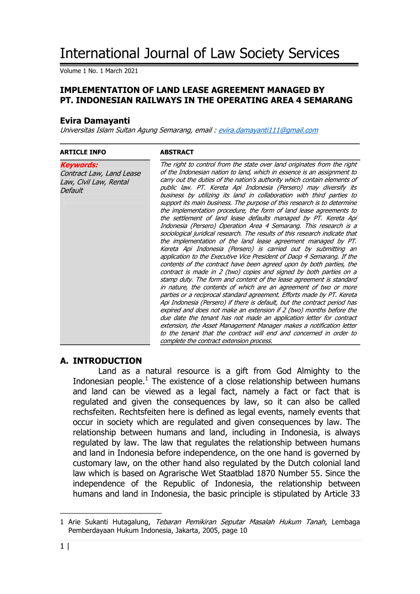 PDF) IMPLEMENTATION OF LAND LEASE AGREEMENT MANAGED BY PT 