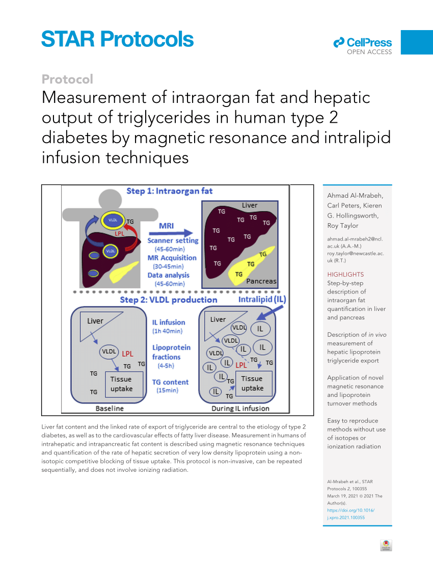 Pdf Measurement Of Intraorgan Fat And Hepatic Output Of Triglycerides In Human Type 2 Diabetes By Magnetic Resonance And Intralipid Infusion Techniques