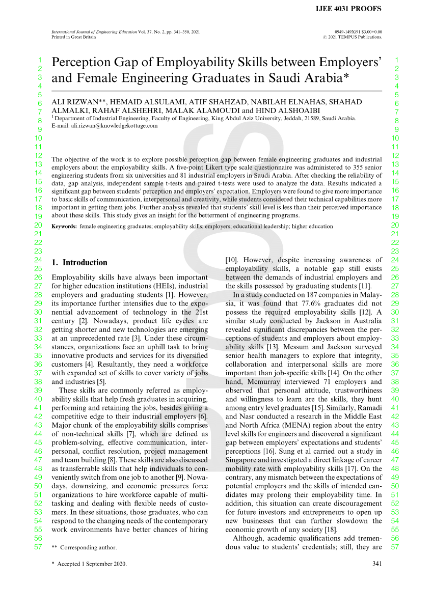 Pdf Perception Gap Of Employability Skills Between Employers And Female Engineering Graduates 3922